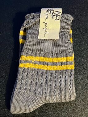 NWT Free People Gray with Yellow Stripes Windsor Ankle Socks